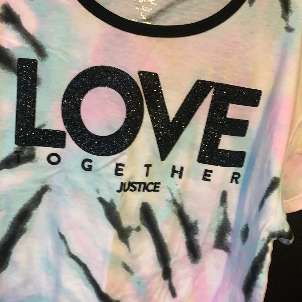 Justice Girls Short Sleeve Graphic “Love Together” Boxy Tee Shirt
